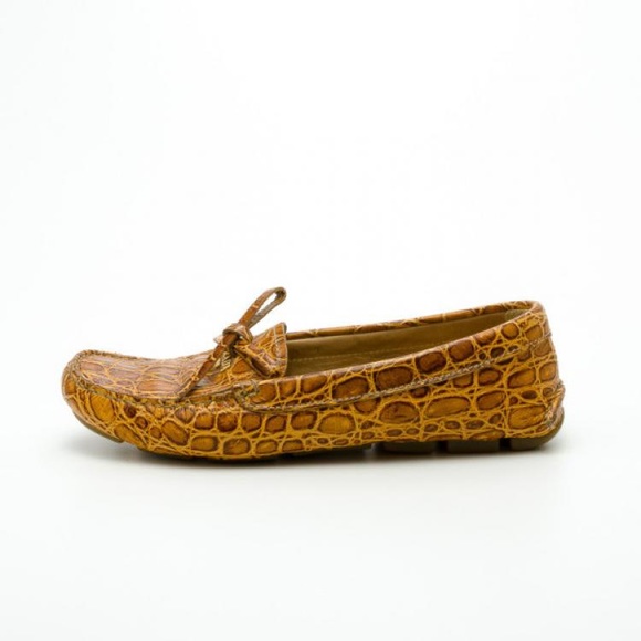 Prada | Brown Croc Embossed Leather Loafers 36.5 - Picture 2 of 9